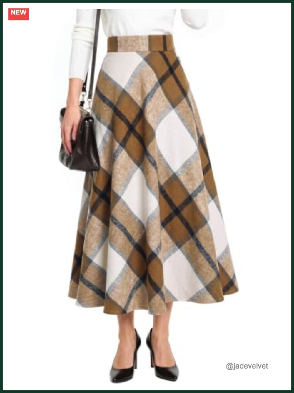 Plaid A-Line Skirt High Waisted with Pockets Midi